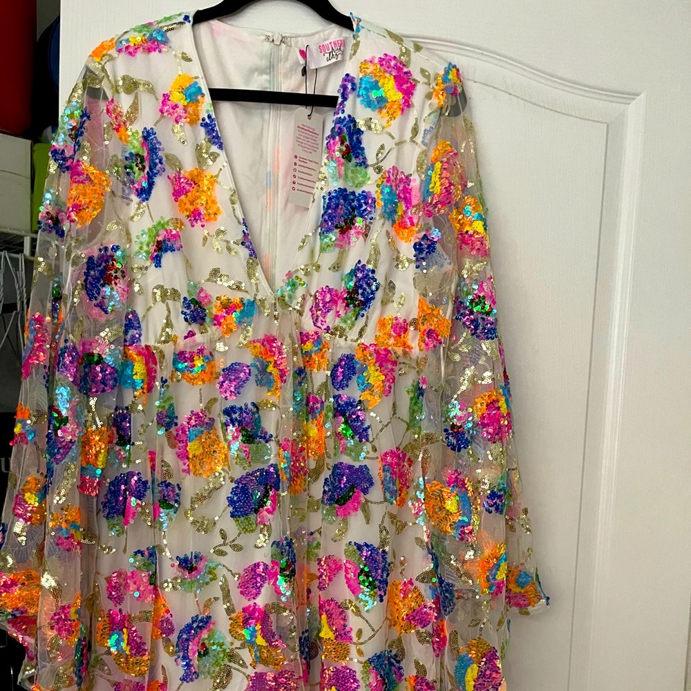 Incredibly stunning sequin floral bell sleeve dress
